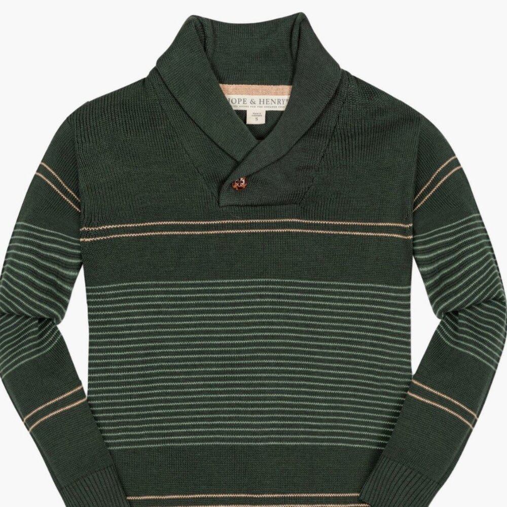 Hope & Henry Kids's Organic Long Sleeve Striped Shawl Collar Sweater